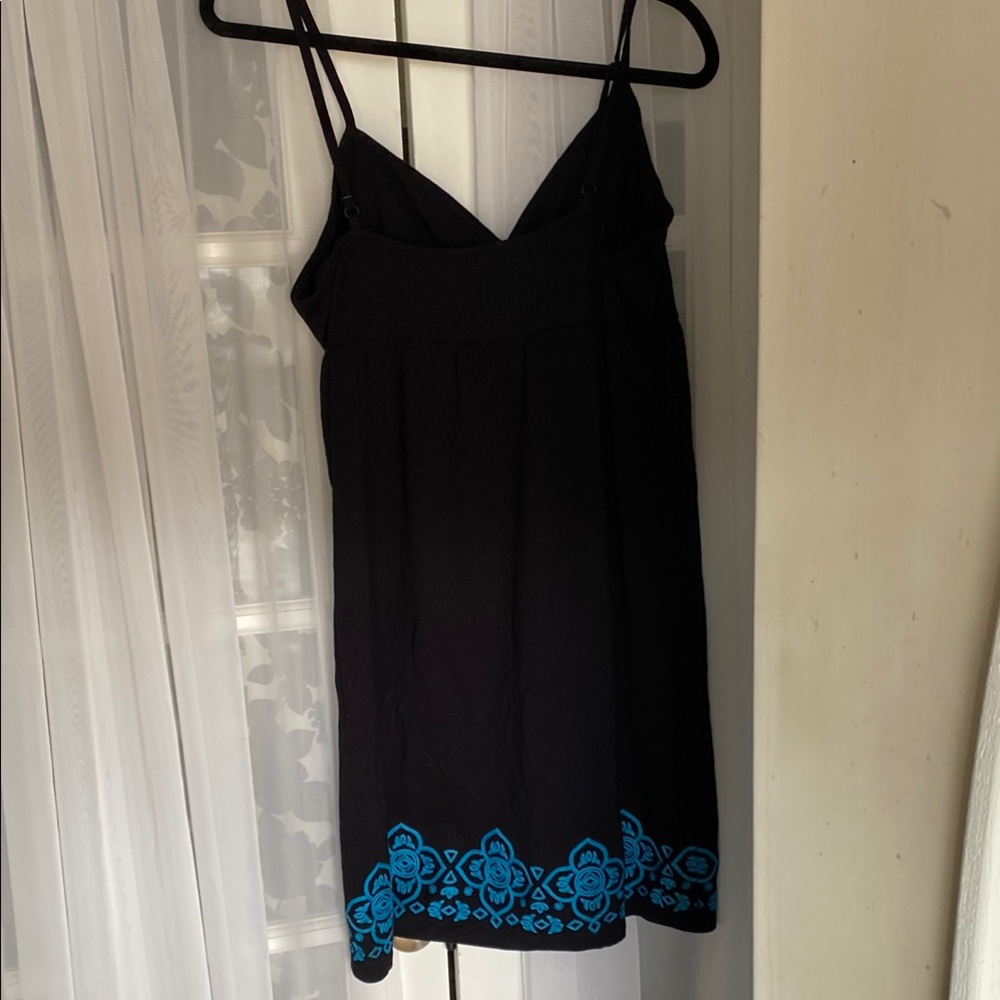 INC. Black Dress with Blue Embroidery Size: M